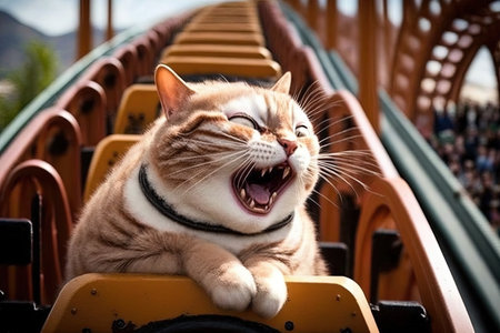 a cat riding a roller coaster illustration generative aiの写真素材