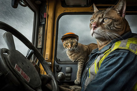 truck road driver worker cat as working job profession illustration generative ai