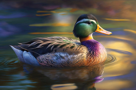 a duck painted with pastel spring colors illustration generative aiの写真素材