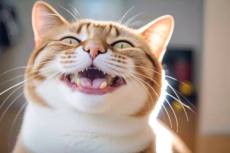 A smiling cat with happy expression illustration generative ai