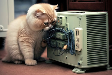 A Cat repairing AC Air-conditioner illustration generative ai