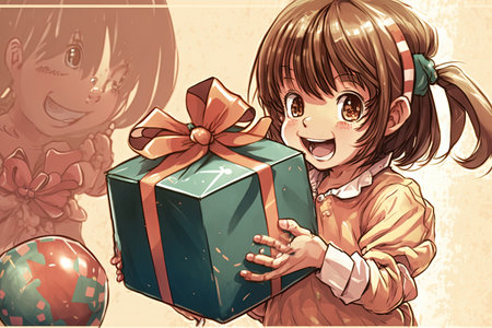 Child excitedly unwrapping an Easter egg Happy Easter illustration manga style generative aiの素材