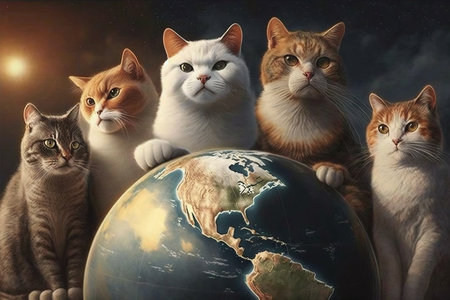 Cats are ruling the world illustration generative aiの素材