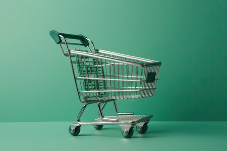 A supermarket trolley isolated on green soft background illustration generative aiの素材