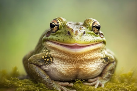 a Smiling frog laughing, animal closeup illustration generative aiの素材