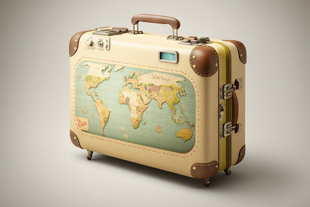 A Travel suitcase with world map illustration generative aiの素材