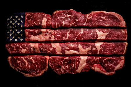 America Usa flag made out of steaks illustration generative aiの素材