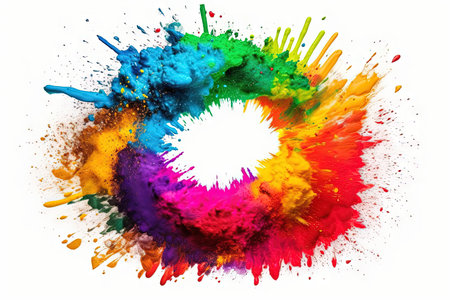 A Holi powder color splash paints round border isolated on white background colorful explosion illustration generative aiの素材