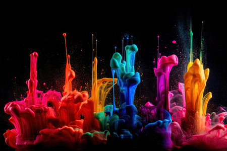 A Burst of colorful paints exploding out of their tubes illustration generative aiの素材