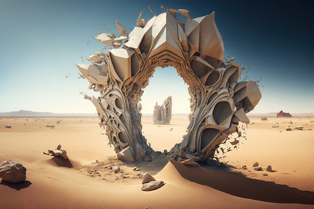 A gigantic, crystalline structure jutting out of a lifeless, barren wasteland illustration generative aiの素材