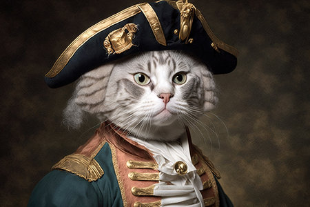Cat as George Washington president of United States of America very famous historical character portrait illustration generative aiの素材