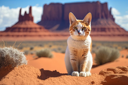 a cat in monument valley illustration generative aiの素材