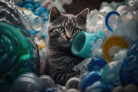 A cat recycling plastic illustration generative aiの素材