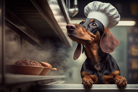 chef cute dachshund dog illustration generative aiの素材