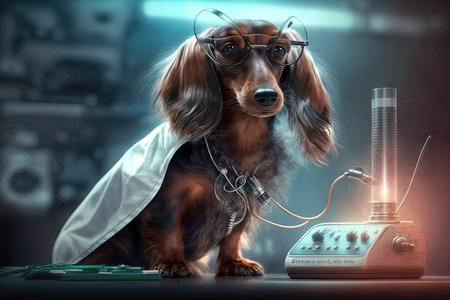 scientist cute dachshund dog illustration generative aiの素材