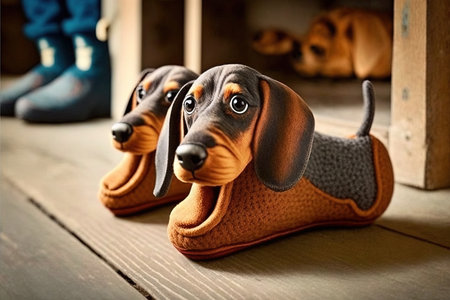 slippers in shape of cute dachshund dog illustration generative aiの素材