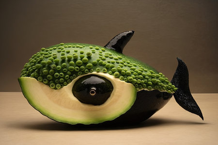 An Orca killer whale made out of avocado illustration generative aiの素材