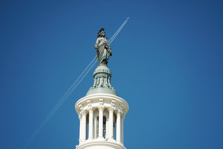 washington dc capitol detail of statue with airplane on back USAの写真素材