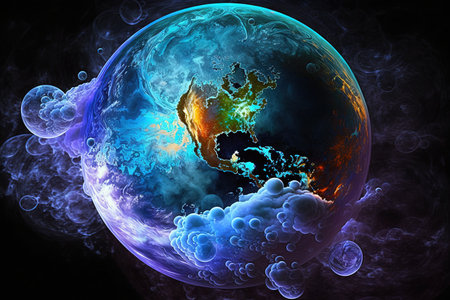 The International Day for the Preservation of the Ozone Layer, world map illustration generative aiの素材