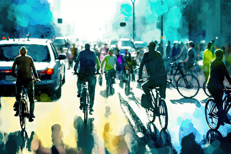 International World car free day template with people and bicycle illustration generative aiの素材