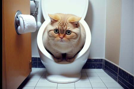 cat using toilet computer illustration generative aiの素材