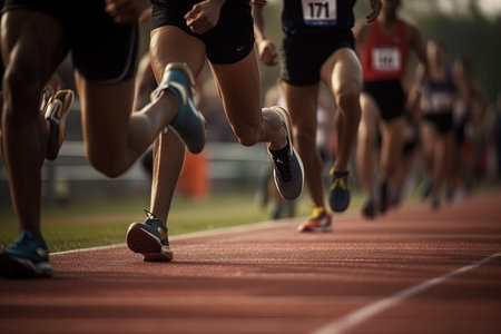 Detail of Athletes running at track and fields illustration generative aiの素材