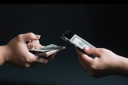 transfer money going from smartphone to another mobile illustration generative aiの素材