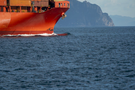 A prow of container ship in ligurian sea mediterranean italy