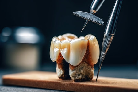 A Single isolated teeth being healed in a dental clinic illustration generative aiの素材