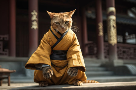 A cat shaolin monk illustration generative aiの素材