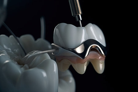 A Single isolated teeth being healed in a dental clinic illustration generative aiの素材