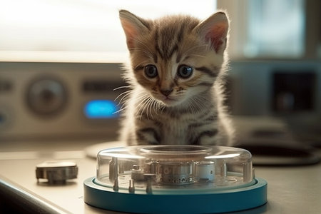 A Curious kitten exploring his owner lab illustration generative aiの素材