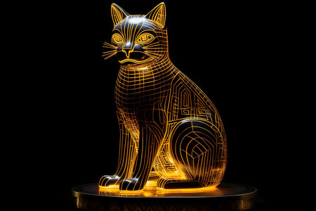 Cat as animal art deco lamp isolated on black bacground illustration generative aiの素材