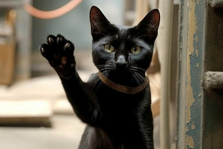 A Black Cat making vulcan greeting with his paw Starfleet cat illustration generative aiの素材