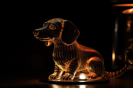 Dachshund dog as animal art deco lamp isolated on black bacground illustration generative aiの素材