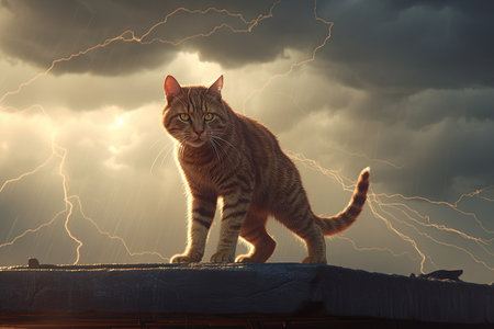 A cat on a lightning background illustration generative aiの素材