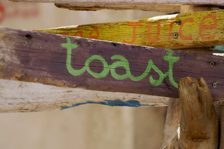 A Toast wood sign detail close upの写真素材