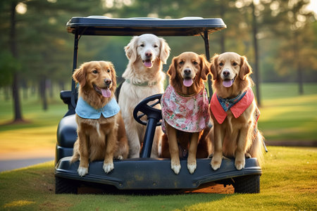 Some dogs playing golf illustration generative aiの素材