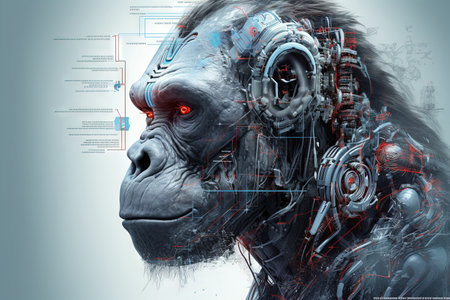 A Gorilla ape monkey cyborg animal illustration generative aiの素材