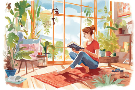 people engaged in activities like yoga, cooking, reading capturing the essence of wellness, relaxation, and personal growth illustration generative aiの素材