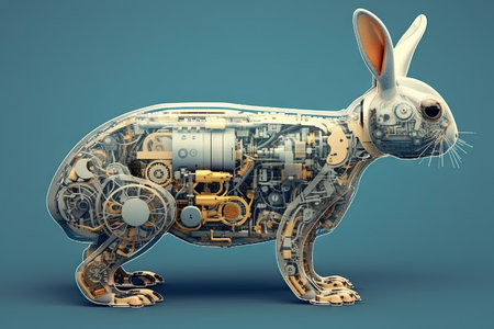 A Rabbit cyborg animal illustration generative aiの素材