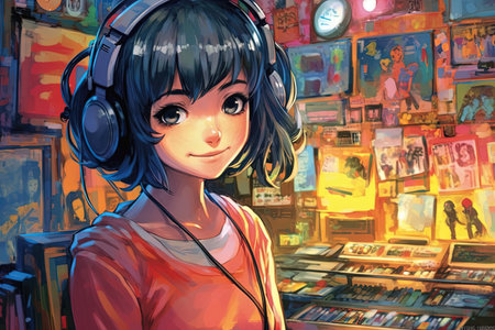 A Manga girl who has a knack for accidentally breaking the fourth wall, often interacting with the audience Anime illustration generative aiの素材