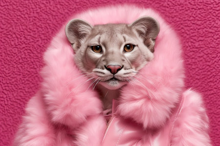 cat as pink gangster in neon bar illustration generative aiの素材
