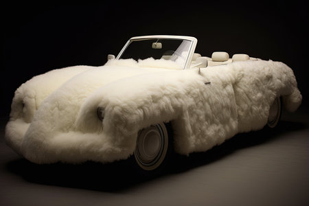 white sheep wool Luxury futuristic convertible sport car of the future illustration generative aiの素材