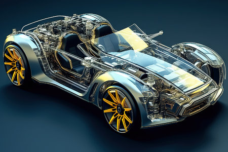 electronics pc computer parts made Luxury futuristic convertible sport car of the future illustration generative aiの素材