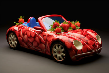 strawberry Luxury futuristic convertible sport car of the future illustration generative aiの素材