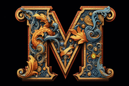 M 3d medieval letter Medieval style alphabet collection of letters illustration generative aiの素材