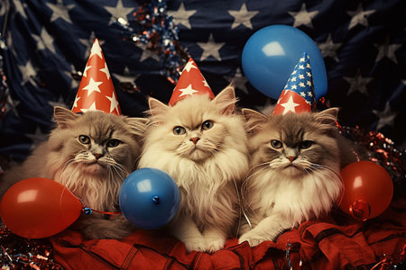 cats celebrating America American Independence day 4th fourth july illustration generative aiの素材