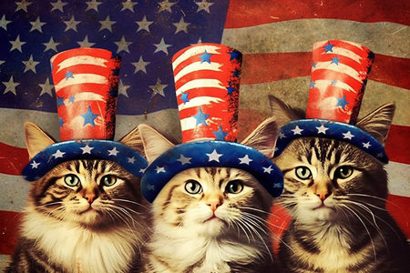cats celebrating America American Independence day 4th fourth july illustration generative aiの素材