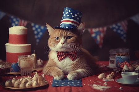 cats celebrating America American Independence day 4th fourth july illustration generative aiの素材